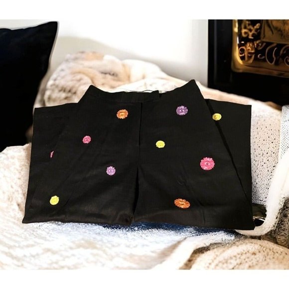 DEANE & WHITE Womens‎ Black Floral Embroidered Crop Style Dress Pants Size 12. - Picture 7 of 9